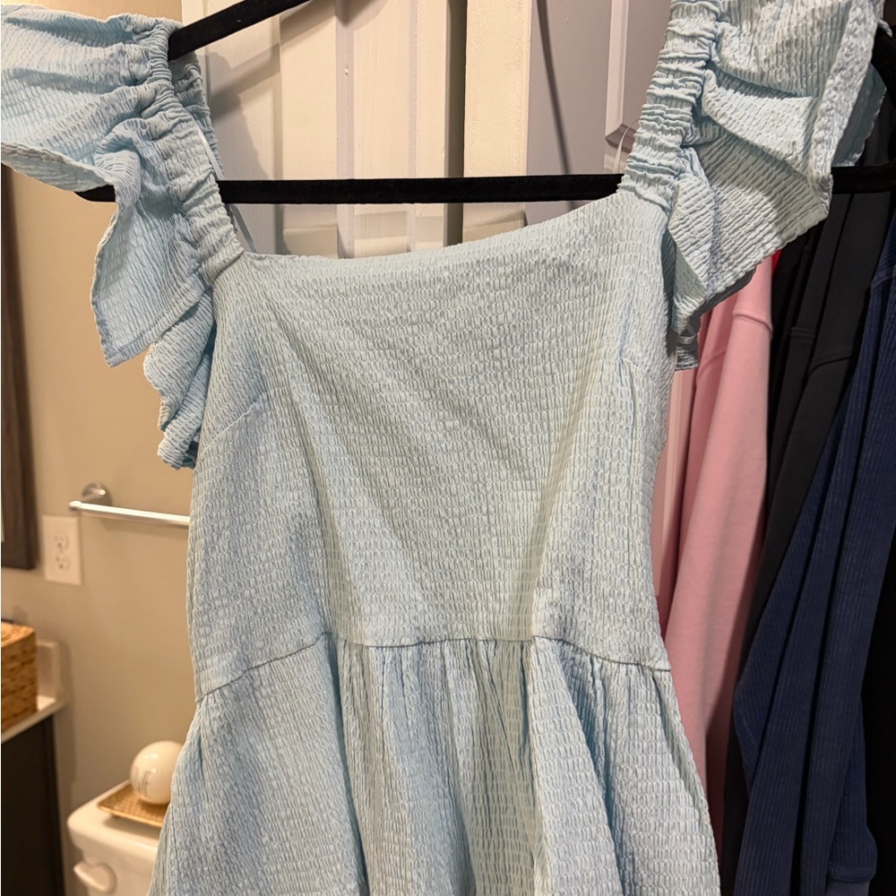 Francesca’s Light Blue Smocked Ruffle Sleeve top